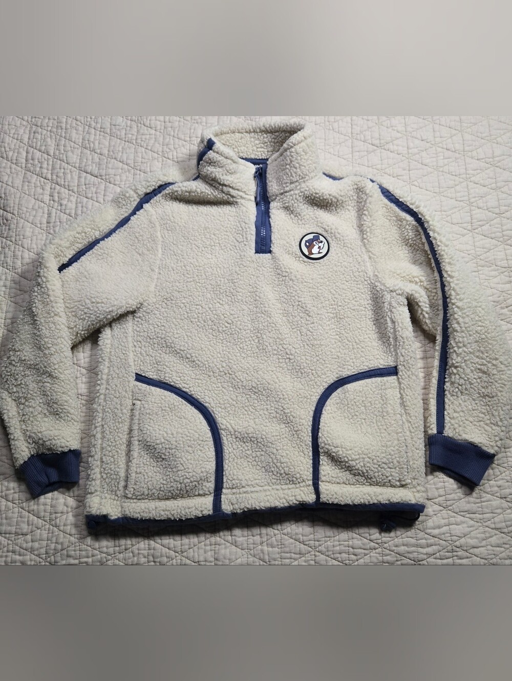 Buc-ee’s Youth YL Sherpa Fleece Quarter Zip Pullover Cream Navy